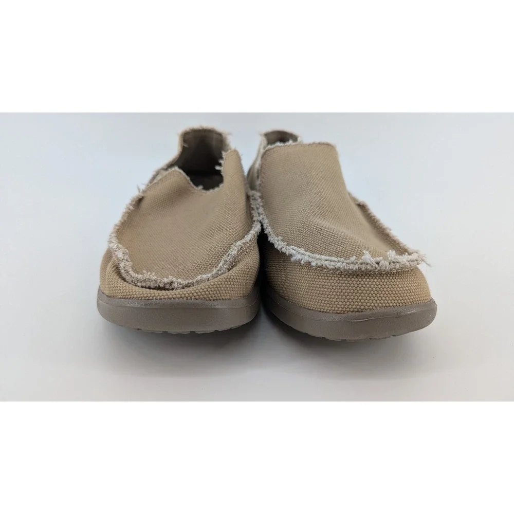 Crocs Santa Cruz Mens Size 8 Khaki Canvas Slip On Loafers Frayed 10128 Tan